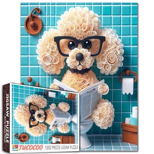 Hund Welpe sitzend auf Toilette Jigsaw Puzzles für Erwachsene 1000 Teile Badezimmer Tier Tragen Brille Lesen Bücher Puzzles Unmöglich Schwer Schwierig Herausforderung für Erwachsene Geschenke für Hund Welpe sitzend auf Toilette Jigsaw Puzzles für Erwachsene 1000 Teile Badezimmer Tier Tragen Brille Lesen Bücher Puzzles Unmöglich Schwer Schwierig Herausforderung für Erwachsene Geschenke für von Aihonmin