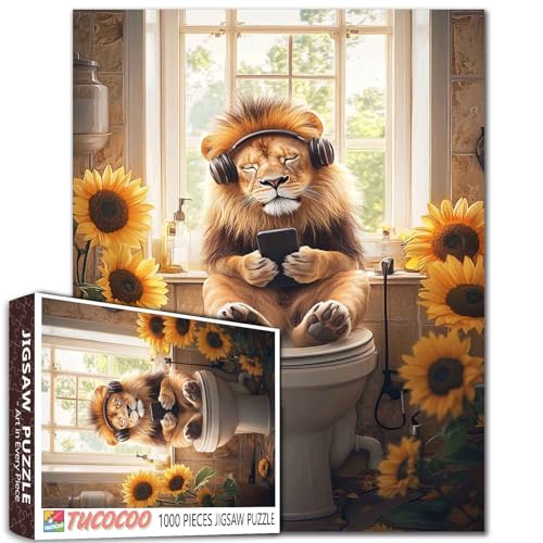 Löwe im Bauernhaus-Badezimmer, 1000-teiliges Puzzle, Wanddekoration, 68,6 x 50,8 cm, anspruchsvolle Familienaktivitäten, buntes Bastelpuzzle für Heimdekoration, Geschenke Löwe im Bauernhaus-Badezimmer, 1000-teiliges Puzzle, Wanddekoration, 68,6 x 50,8 cm, anspruchsvolle Familienaktivitäten, buntes Bastelpuzzle für Heimdekoration, Geschenke von Aihonmin