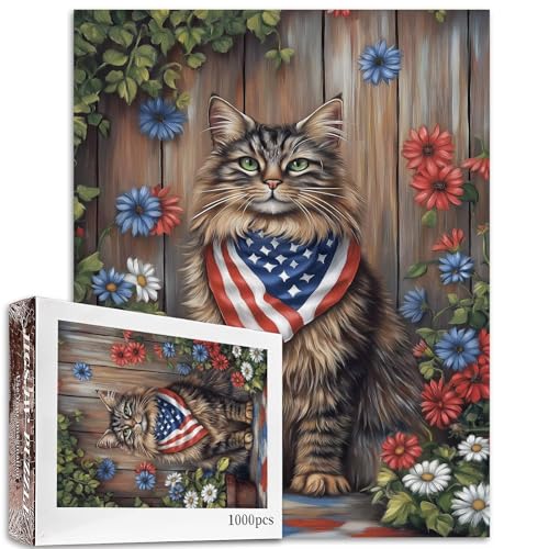 Maine-Coon-Katze mit amerikanischem Bandana, 1000-teiliges Puzzle für Erwachsene, Tier-Puzzle, Gartenpuzzle, anspruchsvolle Familienaktivitäten, buntes DIY-Bastelpuzzle für Heimdekoration, Geschenke, Maine-Coon-Katze mit amerikanischem Bandana, 1000-teiliges Puzzle für Erwachsene, Tier-Puzzle, Gartenpuzzle, anspruchsvolle Familienaktivitäten, buntes DIY-Bastelpuzzle für Heimdekoration, Geschenke, von Aihonmin