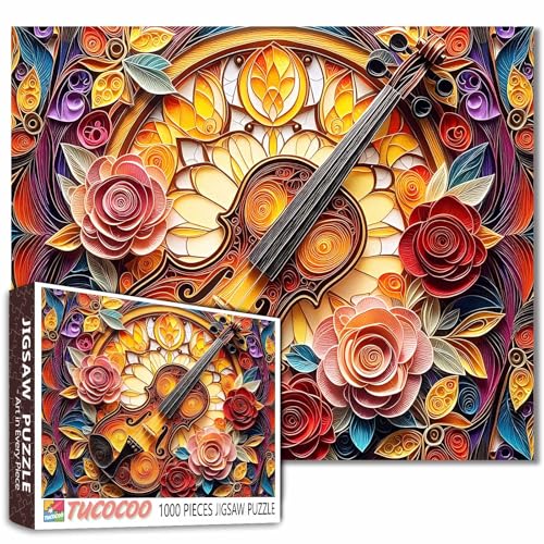 Musik Gitarre Puzzle 1000 Teile für Erwachsene Blumenblatt Pflanzen Puzzles Herausfordernde Familienaktivitätsspiele Intellektuelle Dekomprimierung Spaß Familienspiel Unterhaltungsspielzeug 19,7 x von Aihonmin