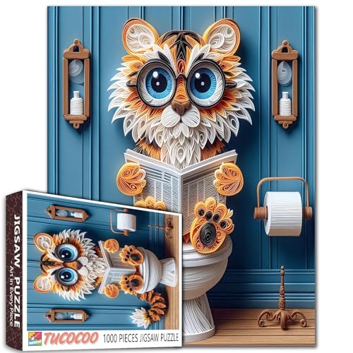 Niedlicher Tiger Tier sitzt auf Toilette Jigsaw Puzzles für Erwachsene 1000 Teile Waschraum Große Augen Tier Lesen Bücher Puzzles Intellektuelle Dekomprimierung Spaß Familienspiel Wanddekoration 19,7 Niedlicher Tiger Tier sitzt auf Toilette Jigsaw Puzzles für Erwachsene 1000 Teile Waschraum Große Augen Tier Lesen Bücher Puzzles Intellektuelle Dekomprimierung Spaß Familienspiel Wanddekoration 19,7 von Aihonmin