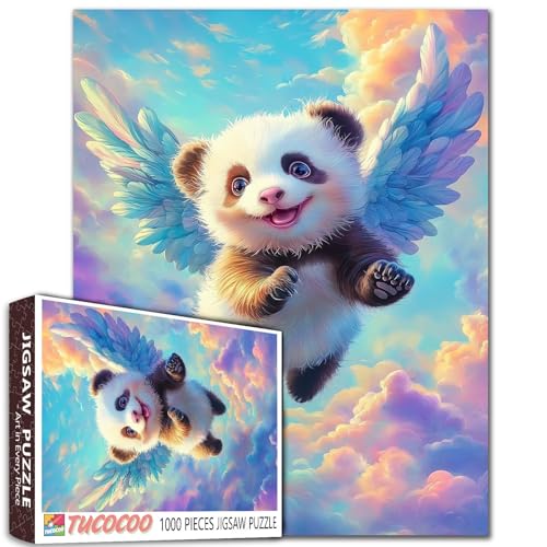 Panda Baby-Engelsflügel, bunte Wolken, 1000-teiliges Puzzle-Set, für Erwachsene, Anfänger, interaktives Familienspiel, Heimdekoration, Geschenk, 68 x 50 cm von Aihonmin