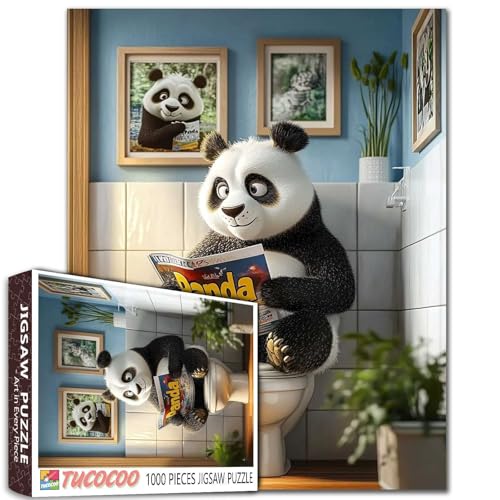 Panda im Badezimmer, 1000-teiliges Puzzle, grüne Pflanzen, 68,6 x 50,8 cm, bunt, DIY-Puzzles für Heimdekoration, Geschenke, Familienpuzzle, perfekt für Spieleabende von Aihonmin