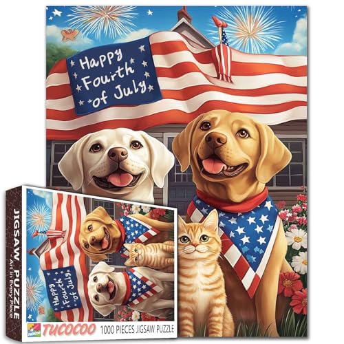 Patriotische Labrador- und Katzen-Puzzle, 1000 Teile, Feuerwerk und Banner-Szene, 68,6 x 50,8 cm, lebendiges digitales Kunst-Puzzle, herausfordernde Familienaktivitätsspiele für Heimdekoration Patriotische Labrador- und Katzen-Puzzle, 1000 Teile, Feuerwerk und Banner-Szene, 68,6 x 50,8 cm, lebendiges digitales Kunst-Puzzle, herausfordernde Familienaktivitätsspiele für Heimdekoration von Aihonmin