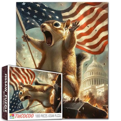Patriotisches Eichhörnchen-Puzzle, 1000 Teile, winkende amerikanische Flagge & Freiheit, zum Aufladen des Kapitolhügels, 50 x 70 cm, Premium-Kunstpuzzle für Erwachsene und Jugendliche Patriotisches Eichhörnchen-Puzzle, 1000 Teile, winkende amerikanische Flagge & Freiheit, zum Aufladen des Kapitolhügels, 50 x 70 cm, Premium-Kunstpuzzle für Erwachsene und Jugendliche von Aihonmin