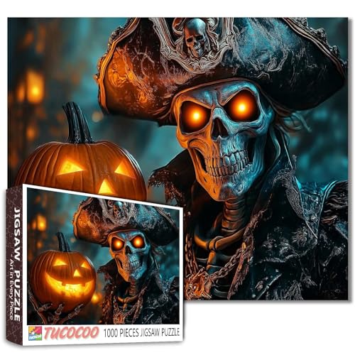 Piraten-Skelett-Kürbis-Puzzle, 1000 Teile, gruselige Tapete, Kunst, detaillierte Halloween-Dekoration, 68 x 50 cm Piraten-Skelett-Kürbis-Puzzle, 1000 Teile, gruselige Tapete, Kunst, detaillierte Halloween-Dekoration, 68 x 50 cm von Aihonmin
