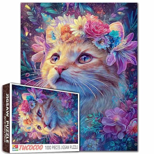 Puzzle für Erwachsene, Teenager, schöne Katze, Blumen, Glitzer, Fantasie, Anime, Kunst, hochauflösend, 68,6 x 50,8 cm, farbenfroher Hintergrund, Ganzkörper-Porträt, 1000 Teile Puzzle für Erwachsene, Teenager, schöne Katze, Blumen, Glitzer, Fantasie, Anime, Kunst, hochauflösend, 68,6 x 50,8 cm, farbenfroher Hintergrund, Ganzkörper-Porträt, 1000 Teile von Aihonmin