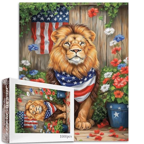 Puzzle mit Löwe mit amerikanischem Schal, 1000 Teile für Erwachsene, Wildtier-Puzzle, amerikanische Flagge, Puzzle, anspruchsvolle Familienaktivitäten, bunt, DIY, Handarbeit, Bastelpuzzle für Puzzle mit Löwe mit amerikanischem Schal, 1000 Teile für Erwachsene, Wildtier-Puzzle, amerikanische Flagge, Puzzle, anspruchsvolle Familienaktivitäten, bunt, DIY, Handarbeit, Bastelpuzzle für von Aihonmin