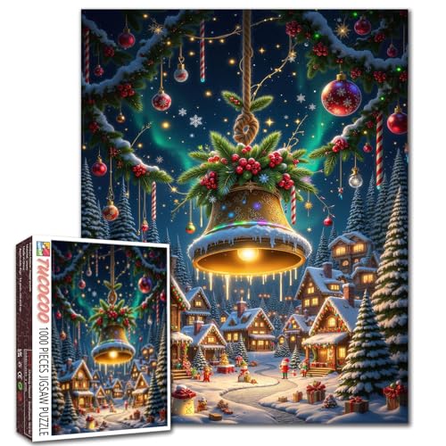 Puzzle mit Weihnachtsglocken, 1000 Teile, für Erwachsene und Anfänger, Weihnachtsstadt-Puzzle, 50,8 x 68,6 cm, anspruchsvolle Familienaktivitäten, buntes Bastelpuzzle für Heimdekoration, Geschenke Puzzle mit Weihnachtsglocken, 1000 Teile, für Erwachsene und Anfänger, Weihnachtsstadt-Puzzle, 50,8 x 68,6 cm, anspruchsvolle Familienaktivitäten, buntes Bastelpuzzle für Heimdekoration, Geschenke von Aihonmin