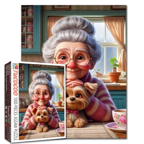 Puzzle mit süßer Oma mit Welpe, 1000 Teile, Nachmittagstee-Zeit, Kunst-Puzzles für anspruchsvolle Familienspiele, gemütliche Küche, DIY, Handarbeit, Puzzle für Zuhause, Wanddekoration, Geschenke, 50,8 Puzzle mit süßer Oma mit Welpe, 1000 Teile, Nachmittagstee-Zeit, Kunst-Puzzles für anspruchsvolle Familienspiele, gemütliche Küche, DIY, Handarbeit, Puzzle für Zuhause, Wanddekoration, Geschenke, 50,8 von Aihonmin