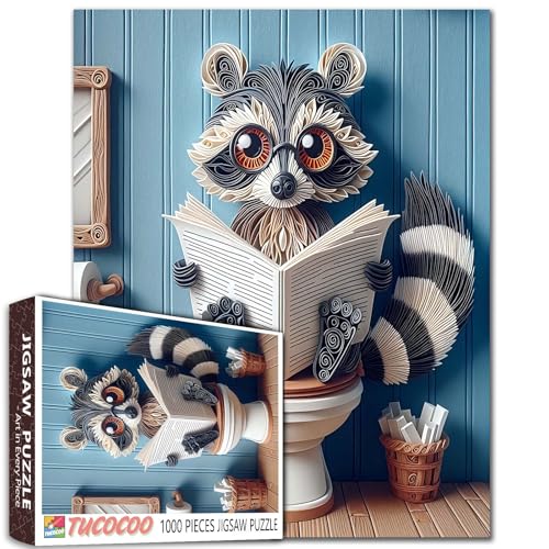 Racoon Sitting on Toilet Jigsaw Puzzles for Adult 1000 Piece Washroom Animal Reading Books Puzzle Suitable for All Puzzle Toy Enthusiasts Family Activity Perfect for Game Night 19.7 x 27.6 Inch Racoon Sitting on Toilet Jigsaw Puzzles for Adult 1000 Piece Washroom Animal Reading Books Puzzle Suitable for All Puzzle Toy Enthusiasts Family Activity Perfect for Game Night 19.7 x 27.6 Inch von Aihonmin