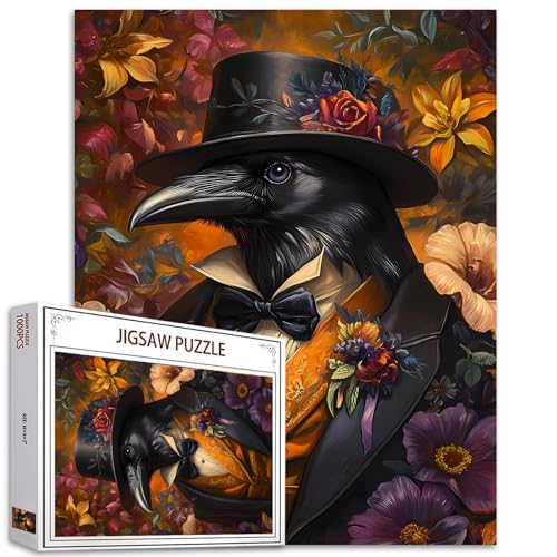 Serious Crow-Puzzle, 1000 Teile, Tier-Trag-Hut, Kunst-Puzzles für anspruchsvolle Familienaktivitäten, DIY-Handarbeit, Puzzle für Zuhause, Wanddekoration, Geschenke, 50,8 x 68,9 cm Serious Crow-Puzzle, 1000 Teile, Tier-Trag-Hut, Kunst-Puzzles für anspruchsvolle Familienaktivitäten, DIY-Handarbeit, Puzzle für Zuhause, Wanddekoration, Geschenke, 50,8 x 68,9 cm von Aihonmin