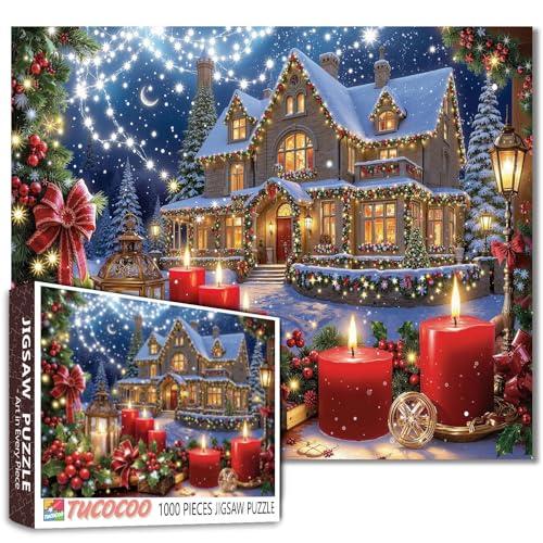 Snowy Night House Christmas Lights Candles Romantic 1000 Piece Puzzle for Adults Beginners Winter Scene DIY Craft 27x20 Inches Snowy Night House Christmas Lights Candles Romantic 1000 Piece Puzzle for Adults Beginners Winter Scene DIY Craft 27x20 Inches von Aihonmin