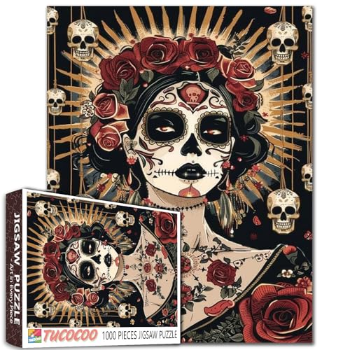 Sugar Skull Jigsaw Puzzles 1000 Pieces Beautiful Woman Puzzles for Adults Four Day of The Dead Art Jigsaw Puzzles for Challenging Family Activity Games DIY Handwork Puzzle for Home Wall Decor Gifts von Aihonmin