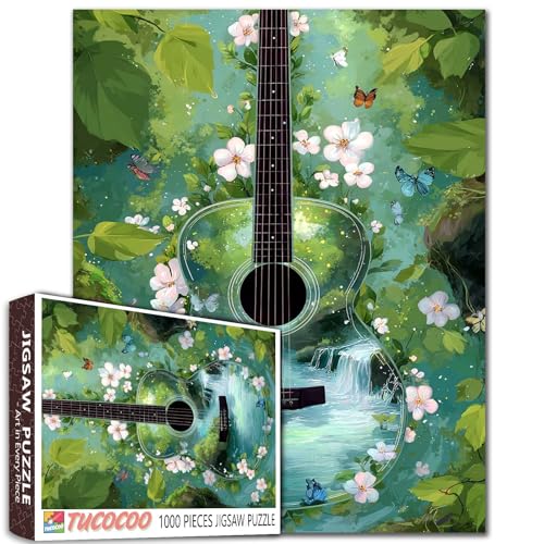 Waldgitarren-Puzzle, 1000 Teile, Gitarre mit Blüten, Wasserfall-Kunst-Puzzles für anspruchsvolle Familienspiele, Musik, DIY, Handarbeit, Puzzle für Zuhause, Wanddekoration, Geschenke, Spielabende Waldgitarren-Puzzle, 1000 Teile, Gitarre mit Blüten, Wasserfall-Kunst-Puzzles für anspruchsvolle Familienspiele, Musik, DIY, Handarbeit, Puzzle für Zuhause, Wanddekoration, Geschenke, Spielabende von Aihonmin