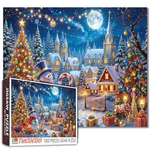 Weihnachtspuzzle "Snowy Town" für Erwachsene, 1000-teiliges DIY-Puzzle mit Schneemann, Zuckerstangen, Häusern, Vollmond, Winterurlaubsszene, Heimdekoration, Geschenk, 68 x 50 cm Weihnachtspuzzle "Snowy Town" für Erwachsene, 1000-teiliges DIY-Puzzle mit Schneemann, Zuckerstangen, Häusern, Vollmond, Winterurlaubsszene, Heimdekoration, Geschenk, 68 x 50 cm von Aihonmin
