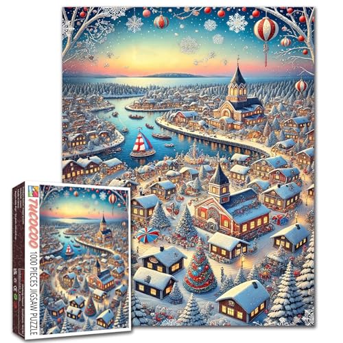 Xmas Town 1000 Teile Puzzle für Erwachsene und Anfänger, Schneehaus, See, Puzzle, herausfordernde Familienaktivitäten, Puzzle, Puzzle für Heimdekoration, Geschenke, 50,8 x 68,6 cm Xmas Town 1000 Teile Puzzle für Erwachsene und Anfänger, Schneehaus, See, Puzzle, herausfordernde Familienaktivitäten, Puzzle, Puzzle für Heimdekoration, Geschenke, 50,8 x 68,6 cm von Aihonmin