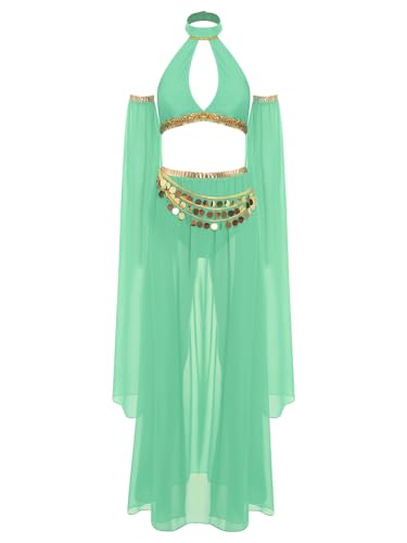 Aiihoo Bauchtanz Kostüm Set Damen Schulterfreies Tanktops Shorts Chiffon Rock mit Pailletten Quaste Belly Dance Outfit Minzgrün XXL Aiihoo Bauchtanz Kostüm Set Damen Schulterfreies Tanktops Shorts Chiffon Rock mit Pailletten Quaste Belly Dance Outfit Minzgrün XXL von Aiihoo