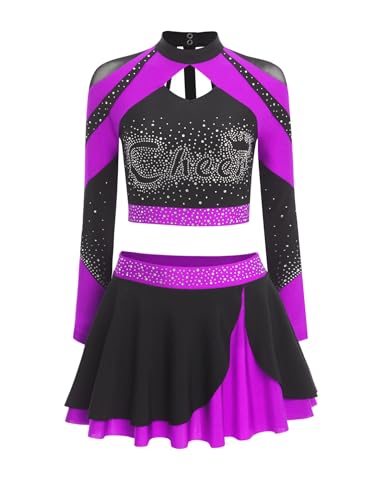 Aiihoo Damen Cheer Leader Kostüm Langarm Tanktop Hollow Out Oberteil A-Linie Minirock Kontrast Rock Frauen Karneval Kostüm Violett XL Aiihoo Damen Cheer Leader Kostüm Langarm Tanktop Hollow Out Oberteil A-Linie Minirock Kontrast Rock Frauen Karneval Kostüm Violett XL von Aiihoo