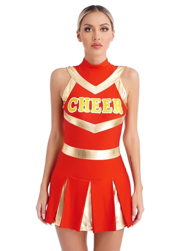 Aiihoo Damen Cheerleading Kostüm Cheer Leader Cosplay Minikleid Frauen Cheerleading Kleid Tanzkleid Party Halloween Karneval Kostüme B Rot S von Aiihoo