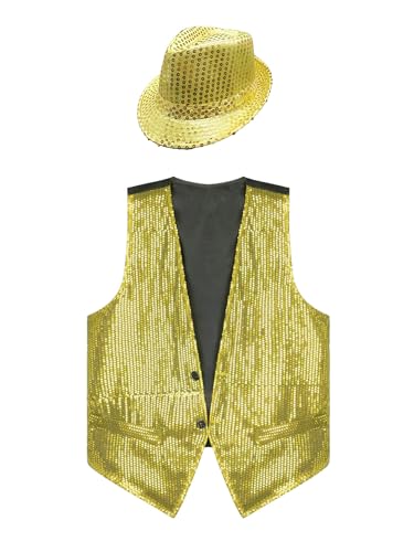 Aiihoo Damen Herren Pailletten Weste Glitzer Anzugsweste mit Hut Ärmellos V-Ausschnitt Jacke Hemd Karnevalskostüm Hiphop Jazz Tanz Kostüm Gold XL Aiihoo Damen Herren Pailletten Weste Glitzer Anzugsweste mit Hut Ärmellos V-Ausschnitt Jacke Hemd Karnevalskostüm Hiphop Jazz Tanz Kostüm Gold XL von Aiihoo