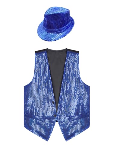 Aiihoo Damen Herren Pailletten Weste Glitzer Anzugsweste mit Hut Ärmellos V-Ausschnitt Jacke Hemd Karnevalskostüm Hiphop Jazz Tanz Kostüm Königsblau 4XL Aiihoo Damen Herren Pailletten Weste Glitzer Anzugsweste mit Hut Ärmellos V-Ausschnitt Jacke Hemd Karnevalskostüm Hiphop Jazz Tanz Kostüm Königsblau 4XL von Aiihoo