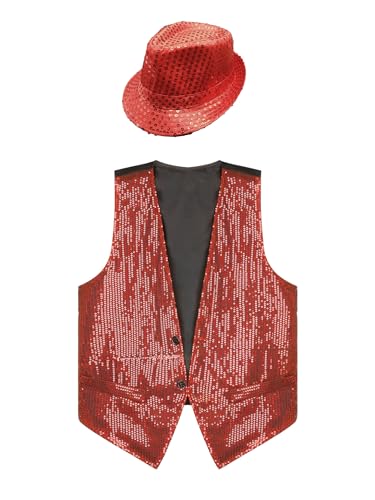 Aiihoo Damen Herren Pailletten Weste Glitzer Anzugsweste mit Hut Ärmellos V-Ausschnitt Jacke Hemd Karnevalskostüm Hiphop Jazz Tanz Kostüm Rot XXL Aiihoo Damen Herren Pailletten Weste Glitzer Anzugsweste mit Hut Ärmellos V-Ausschnitt Jacke Hemd Karnevalskostüm Hiphop Jazz Tanz Kostüm Rot XXL von Aiihoo