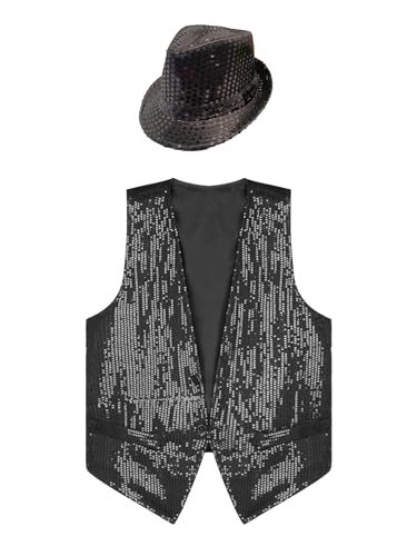 Aiihoo Damen Herren Pailletten Weste Glitzer Anzugsweste mit Hut Ärmellos V-Ausschnitt Jacke Hemd Karnevalskostüm Hiphop Jazz Tanz Kostüm Schwarz 4XL Aiihoo Damen Herren Pailletten Weste Glitzer Anzugsweste mit Hut Ärmellos V-Ausschnitt Jacke Hemd Karnevalskostüm Hiphop Jazz Tanz Kostüm Schwarz 4XL von Aiihoo