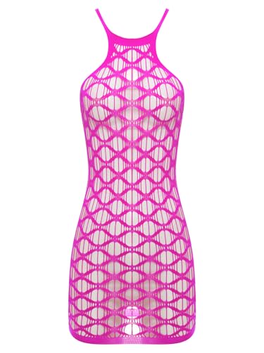 Aiihoo Damen Hohlraum Fischnetz Kleid Ärmellos Hochelastisches Minikleid Schlankes Passform Nachtgewand Kleid Erotische Nachtwäsche Hot Pink Einheitsgröße Aiihoo Damen Hohlraum Fischnetz Kleid Ärmellos Hochelastisches Minikleid Schlankes Passform Nachtgewand Kleid Erotische Nachtwäsche Hot Pink Einheitsgröße von Aiihoo