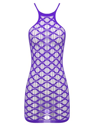 Aiihoo Damen Hohlraum Fischnetz Kleid Ärmellos Hochelastisches Minikleid Schlankes Passform Nachtgewand Kleid Erotische Nachtwäsche Violett Einheitsgröße Aiihoo Damen Hohlraum Fischnetz Kleid Ärmellos Hochelastisches Minikleid Schlankes Passform Nachtgewand Kleid Erotische Nachtwäsche Violett Einheitsgröße von Aiihoo