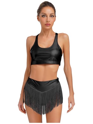Aiihoo Damen Karnevals Kostüm Zweiteiliger Rundhalsausschnitt Tanktops Glitzer Shorts mit Quasten Frauen Rave Party Outfit Schwarz L Aiihoo Damen Karnevals Kostüm Zweiteiliger Rundhalsausschnitt Tanktops Glitzer Shorts mit Quasten Frauen Rave Party Outfit Schwarz L von Aiihoo