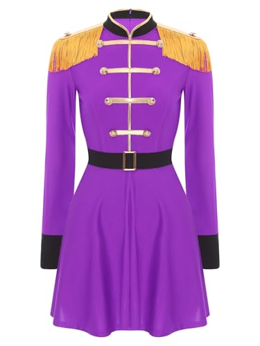 Aiihoo Damen Zirkus Kostüm Langarm Bodysuit Glitzer Body Catsuit mit Gürtel Mini Rock Zirkus Kleid Halloween Karneval Fasching Kostüm Violett XXL Aiihoo Damen Zirkus Kostüm Langarm Bodysuit Glitzer Body Catsuit mit Gürtel Mini Rock Zirkus Kleid Halloween Karneval Fasching Kostüm Violett XXL von Aiihoo