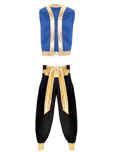 Aiihoo Herren Kostüm Glitzer Weste Ärmellos Top + Hose Pumphose Arabischer Prinz Kostüm Halloween Karneval Fasching Mottorarty Schwarz 3XL von Aiihoo
