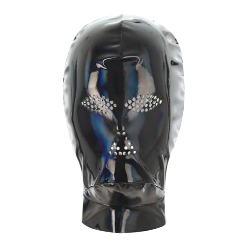 Aiihoo Herren Damen Latex Kopfmaske Glänzend Metallic Sklave Maske Gesichtsmaske mit/ohne Augen Mund Öffnungen Cosplay Kostüm Clubwear Schwarz A L von Aiihoo