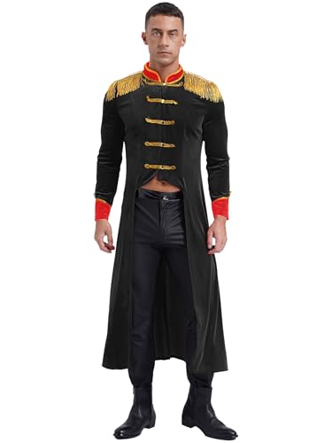 Aiihoo Herren Zirkus Kostüm Vintage Mantel Ringmaster Kostüm Dompteur Frack Jacke Langarm Showman Halloween Karneval Kostüme Schwarz 3XL von Aiihoo