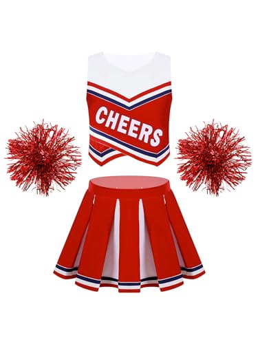 Aiihoo Mädchen Cheer Leader Kostüm Kinder Ärmellos Cheerleading Uniform Crop Top mit Mini Rock Pompoms Tanzbekleidung Karneval Party Halloween Kostüm Rot 158-164 Aiihoo Mädchen Cheer Leader Kostüm Kinder Ärmellos Cheerleading Uniform Crop Top mit Mini Rock Pompoms Tanzbekleidung Karneval Party Halloween Kostüm Rot 158-164 von Aiihoo