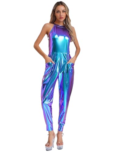 Aiihoo Metallic Jumpsuit Rundhalsausschnitt Einteiliger Body Ärmellos Rückfreier Catsuit Frauen Karnevals Kostüm Blau 4XL Aiihoo Metallic Jumpsuit Rundhalsausschnitt Einteiliger Body Ärmellos Rückfreier Catsuit Frauen Karnevals Kostüm Blau 4XL von Aiihoo