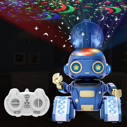 Roboter Kinder Spielzeug, Wiederaufladbar Roboter mit Sternenhimmel Projektor Nachtlicht Kinder, Musik, Gestensensor, Spielzeug ab 5 6 7 8 Jahre Jungen Geschenk Mädchen von Aikmi