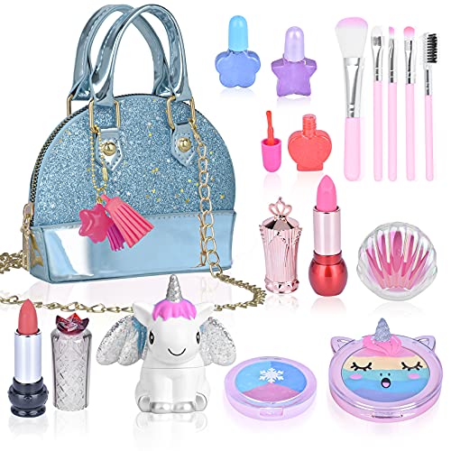 Spielzeug 4-12 Jahre Mädchen Kinderschminke Set Mädchen Waschbar Schminke Kinder Kosmetik Makeup Set Rollenspiel Kinder Spielzeug Weihnachten Geschenk für Mädchen 5 6 7 8 Jahre Geschenk(Blau) von Aikmi