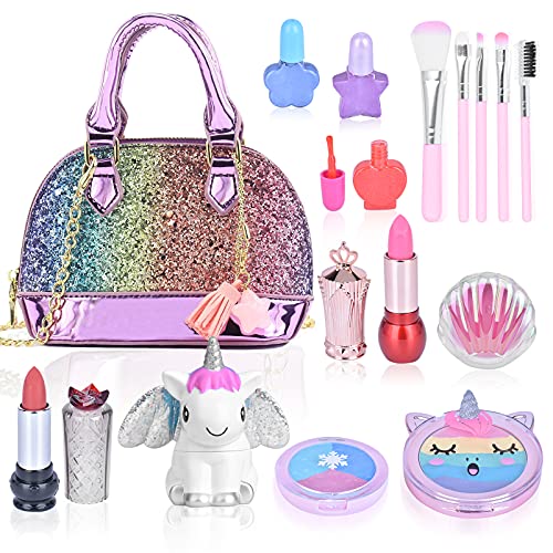 Spielzeug 4-12 Jahre Mädchen Kinderschminke Set Mädchen Waschbar Schminke Kinder Kosmetik Makeup Set Rollenspiel Kinder Spielzeug Weihnachten Geschenk für Mädchen 5 6 7 8 Jahre Geschenk von Aikmi