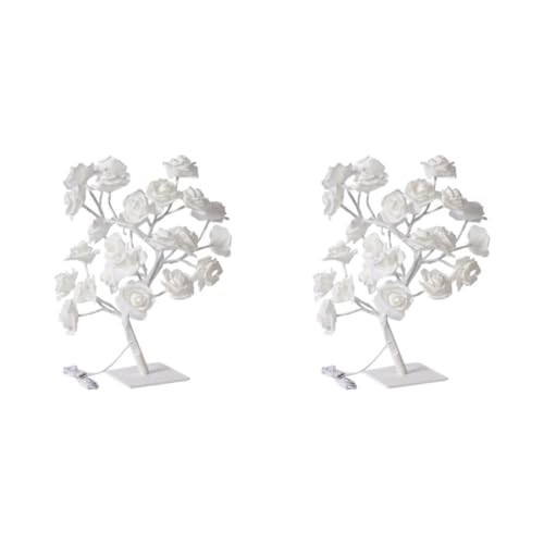 Ailan 2 Satz von Künstliche Bonsai Baum Lichter – farbwechselnde Rosenbaum Lampe, ferngesteuert, energiesparend, Geschenk für jeden Anlass, weiße Rose und Stab, weiße Rose und Stab 2Satz von Ailan