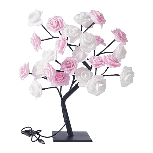 Ailan Farbwechselnde, beleuchtete Rosenlampe, ferngesteuert, energiesparend, künstliche Bonsai Baum Lichter, breite Anwendung, PVC, weiß rosa Schwarzrute von Ailan