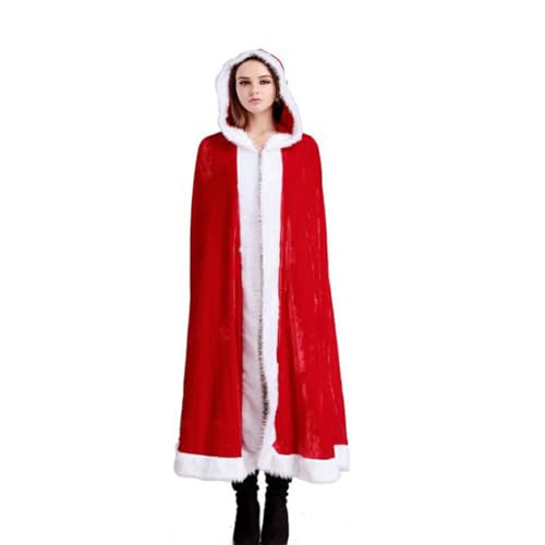 Ailan Weihnachtsmann Umhang mit Kapuze, breite Applikation, aus Polyester, angenehm zu tragen, weihnachtliches Thema, Elegante, schöne Geschenke, rot 1.2m von Ailan
