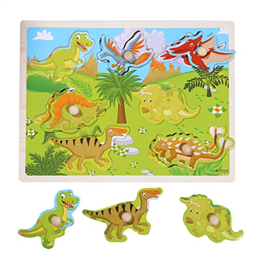 Holzpuzzle ab 1 2 3 Jahr, Ailvor Steckpuzzle Holz, Greifpuzzle Holzspielzeug, Puzzle Lernspielzeug für Baby Junge Mädchen Geschenk (Dinosaurier Motive) von Ailvor