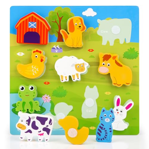 Holzpuzzle ab 1 2 3 Jahr, Montessori Spielzeug, Puzzle Holzspielzeug, Lernspielzeug für Jungen und Mädchen, Kinder Geschenke (Tier Motive) von Ailvor