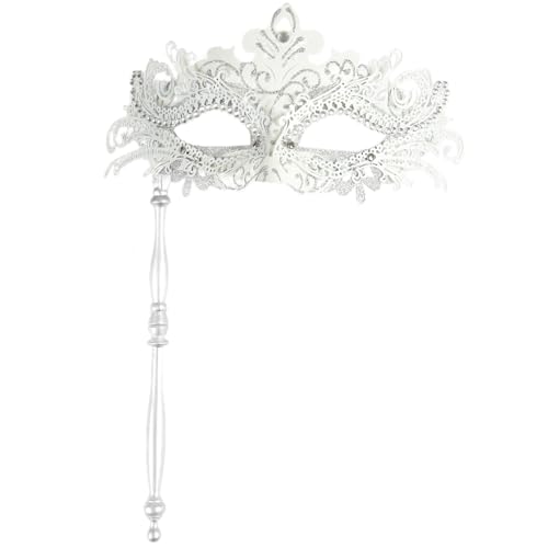 Aimeein Weiße Maskerade Maske mit Stab Frauen Venezianische Maske für Karneval Halloween Party von Aimeein