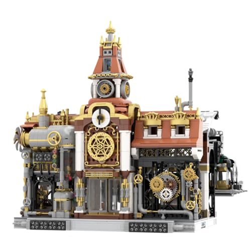 Steampunk Bahnhof Modular Buildings Bausatz Set,Klemmbausteine City Architecture, Ideas Home Büro-Deko Sammeln Geschenk für Erwachsene (2788 Stücke von Aimmob
