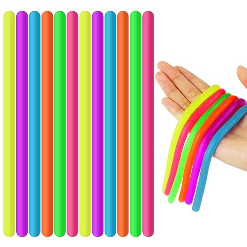 Ainiv 12 Stück Bunte Dehnbare Saiten, Sensory Noodles Fidget Toys, 24 cm Sensorische Dehnbar Schnur Fidget Toys Stretch Spielzeug Set, Spielzeug Stress Relief Zappeln für ADD, ADHS, Autismus(6 Farben) Ainiv 12 Stück Bunte Dehnbare Saiten, Sensory Noodles Fidget Toys, 24 cm Sensorische Dehnbar Schnur Fidget Toys Stretch Spielzeug Set, Spielzeug Stress Relief Zappeln für ADD, ADHS, Autismus(6 Farben) von Ainiv