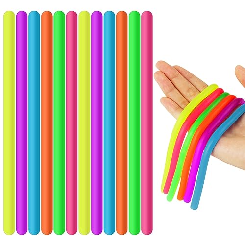 Ainiv 12 Stück Bunte Dehnbare Saiten, Sensory Noodles Fidget Toys, 24 cm Sensorische Dehnbar Schnur Fidget Toys Stretch Spielzeug Set, Spielzeug Stress Relief Zappeln für ADD, ADHS, Autismus(6 Farben) von Ainiv