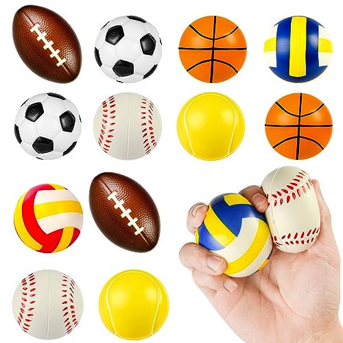 Ainiv 12 Stück Schaumstoffbälle, Stress Bälle, Mini Sportbälle, Antistressball für Schaum, Stressabbau-Ballspielzeug, Geburtstagsparty-Geschenke, Kinder und Erwachsene für Party-Verschiedene Ballstile von Ainiv